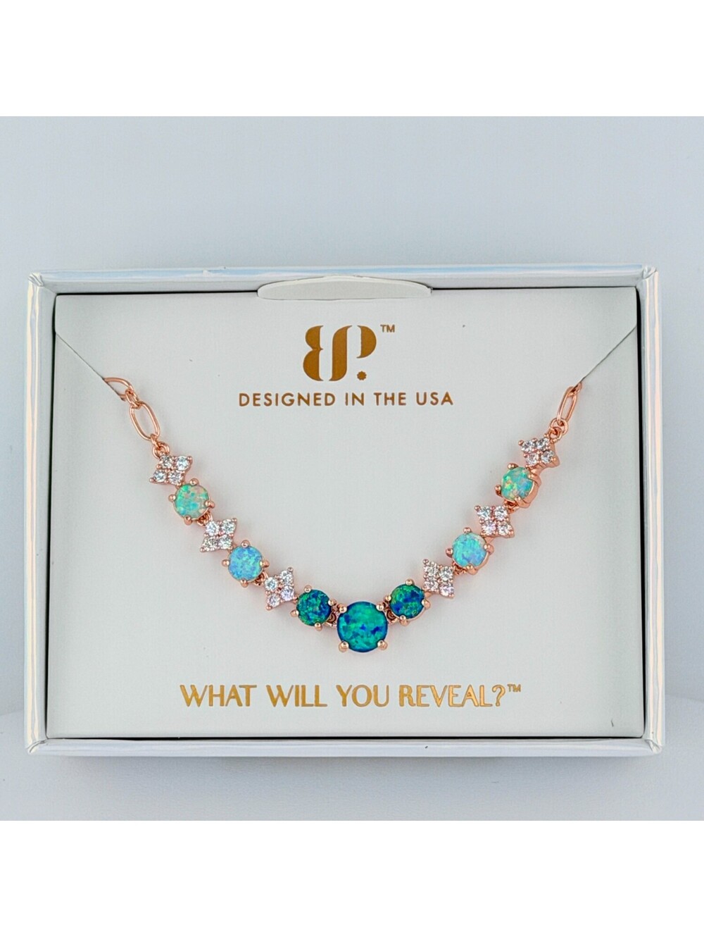 Bomb Party October Necklace "Crown Yourself" Emerald Fire Opal on Rose Gold